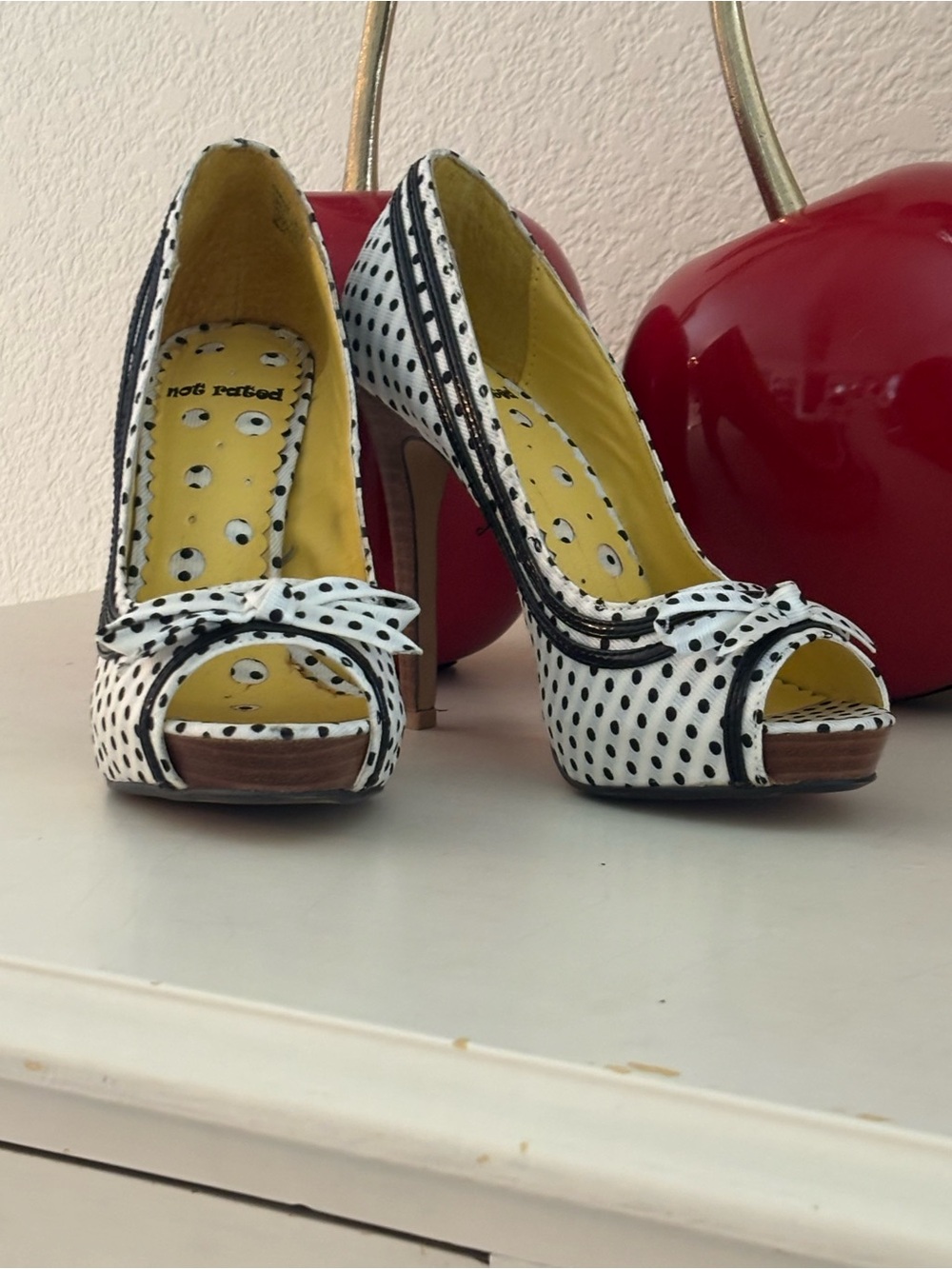 Not Rated Black and White Polka Dot Peep-Toe Heels